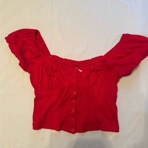 Free People Red Button-Up Blouse